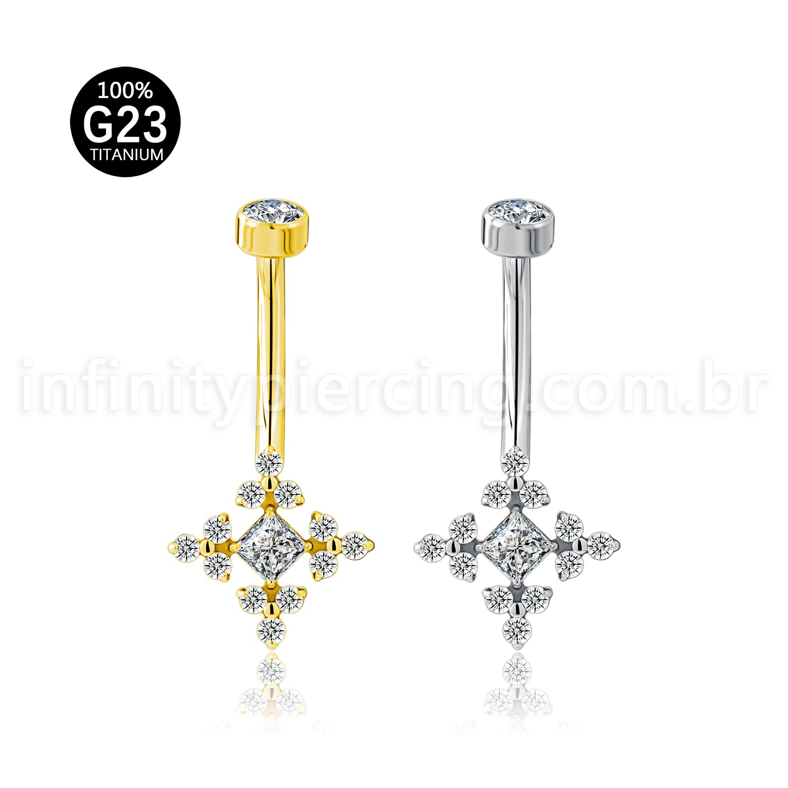Piercing Banana Titânio Zircônia Cravejada